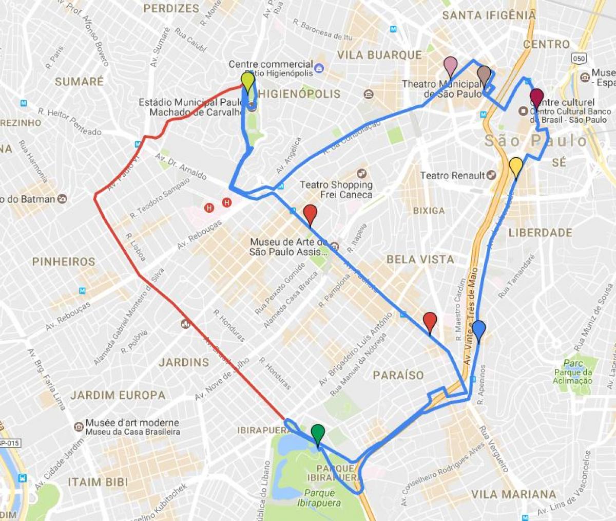 نقشه از دایره turismo, São Paulo - خطوط