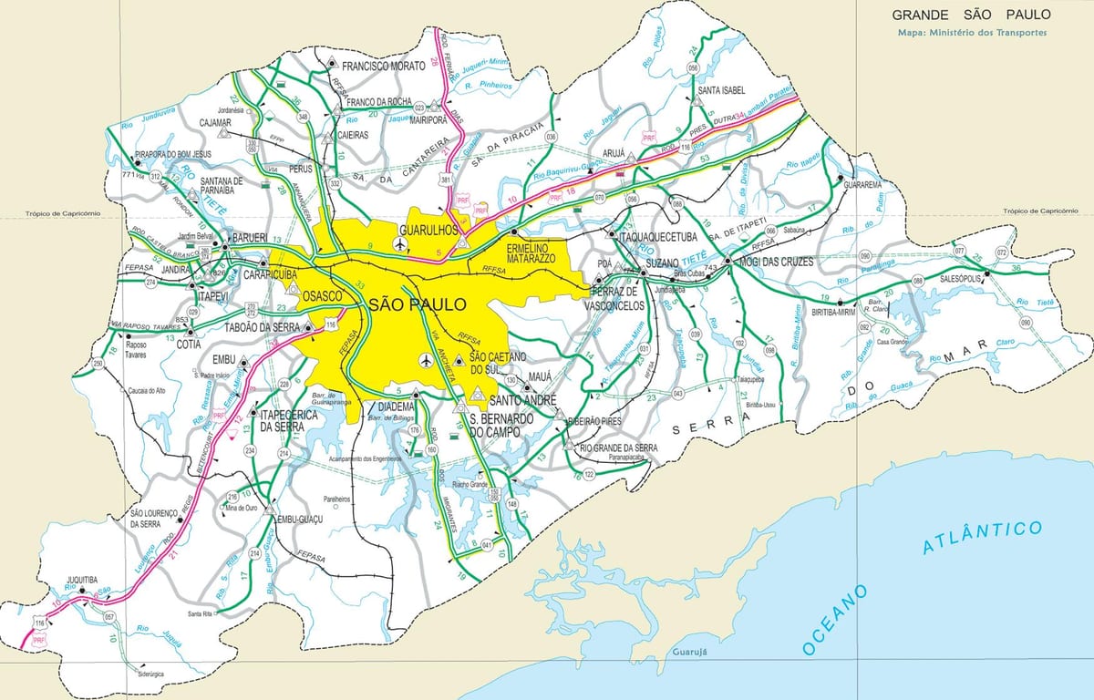 نقشه بزرگراه حومه, São Paulo