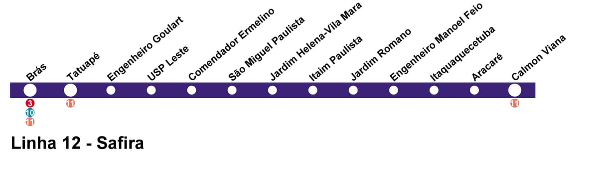 نقشه CPTM São Paulo - خط 12 - یاقوت کبود