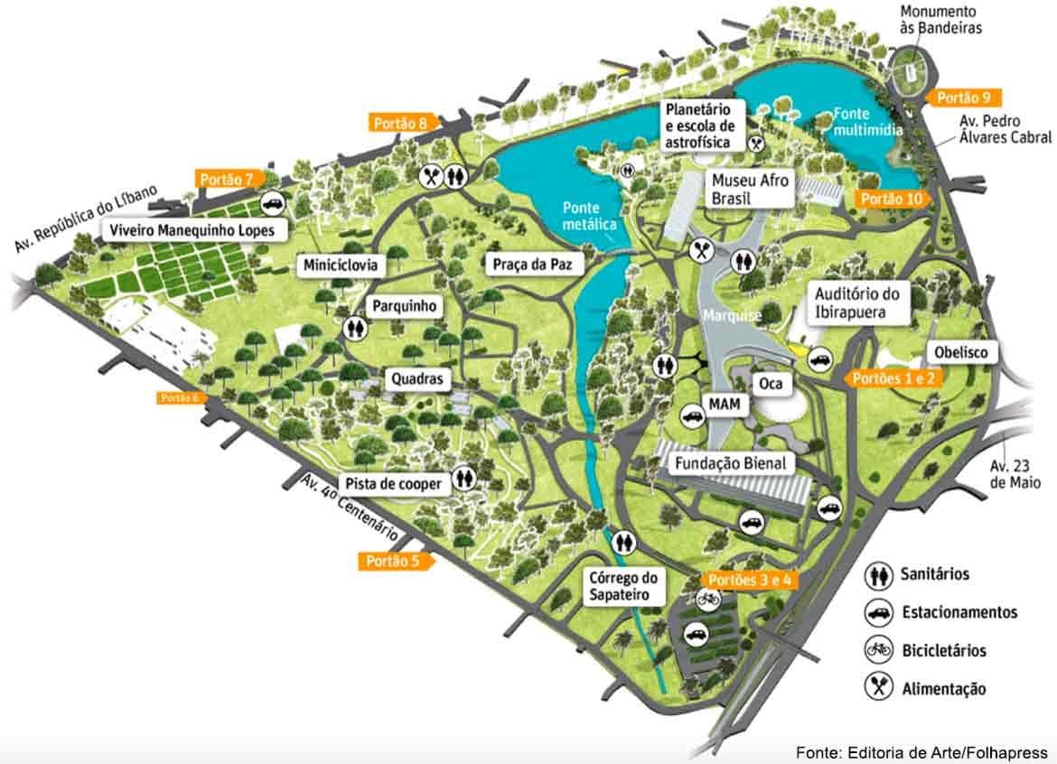 نقشه Ibirapuera پارک São Paulo