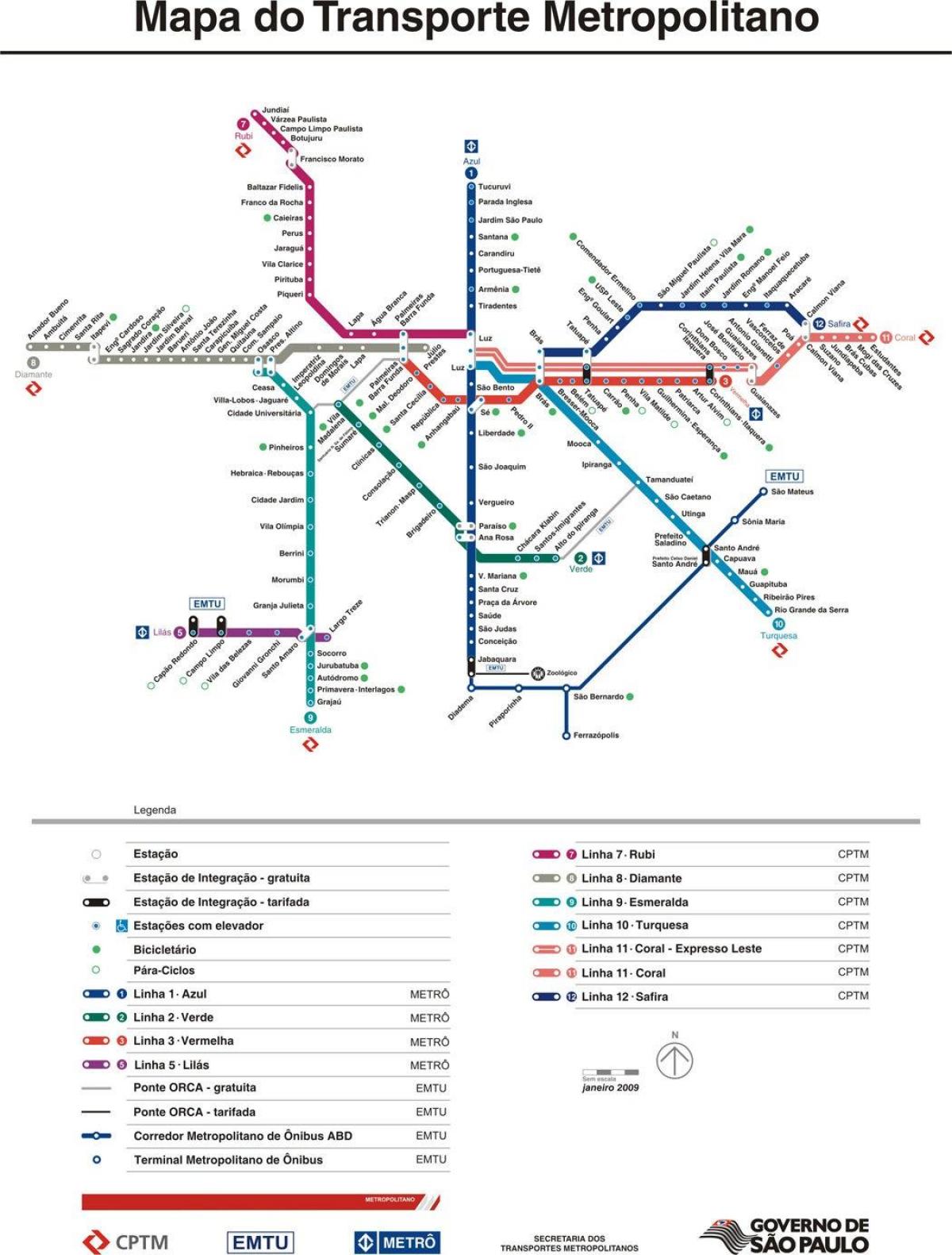 نقشه از سن پائولو CPTM حمل و نقل