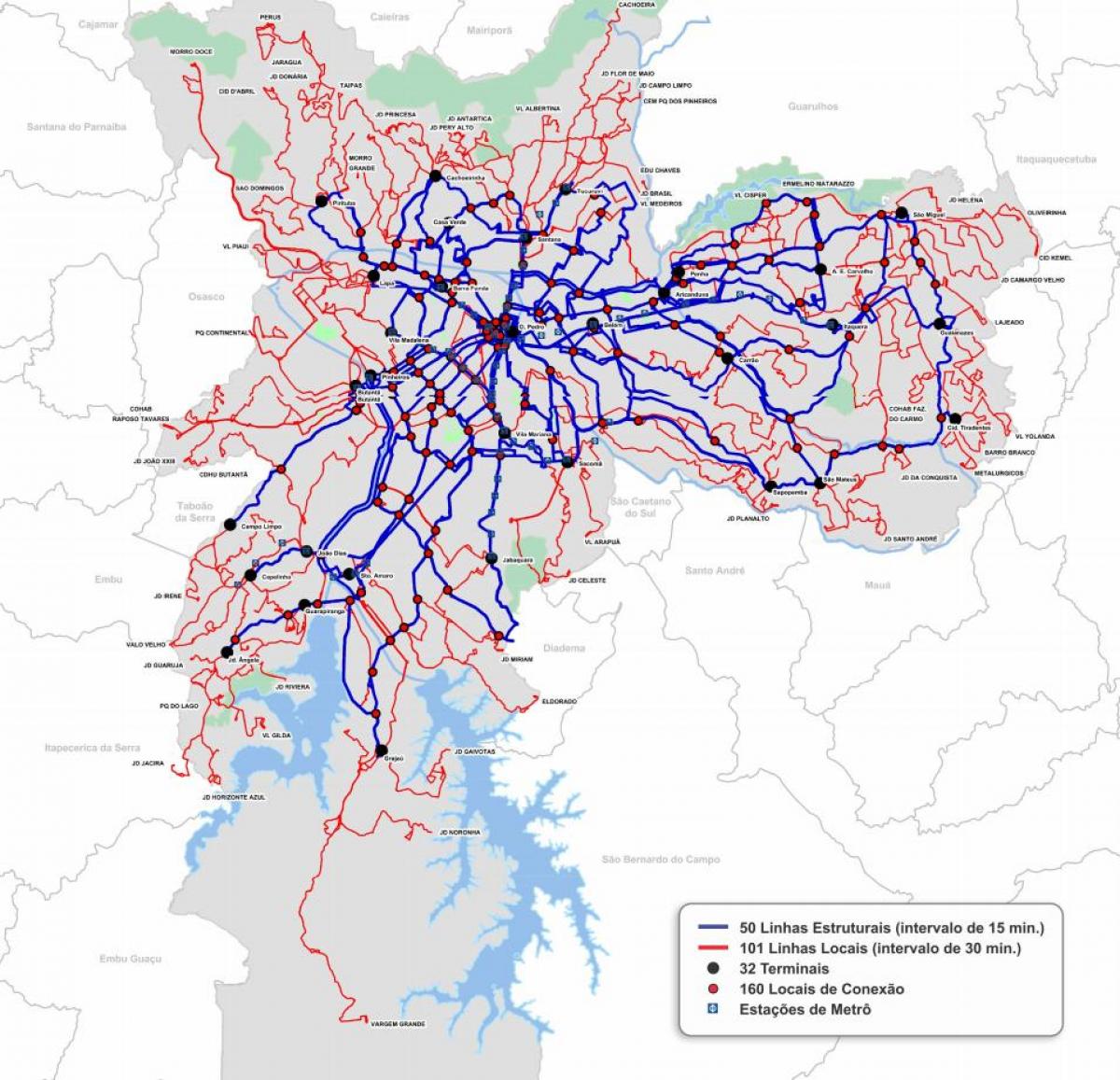 نقشه پایانه های اتوبوس از ایالت سائو پائولو
