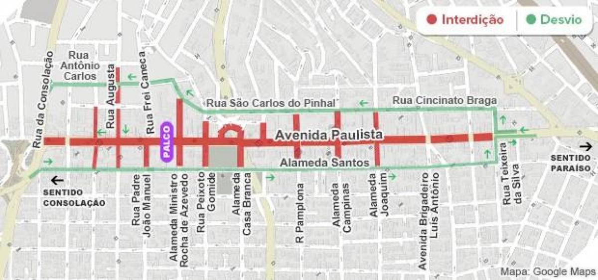 نقشه پولیستا خیابان, São Paulo